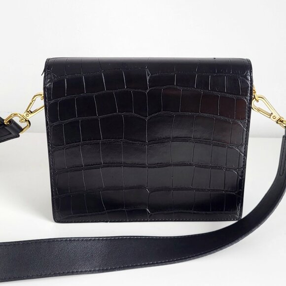 JW Pei Croc Vegan Leather Flap Bag Black Structured - Picture 3 of 17